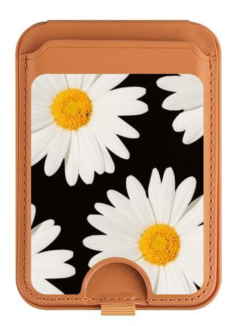 S2477 Daisy flower Magnetic Card Holder Wallet Stand with MagSafe for iPhone 16 15 14 13 Pro Max