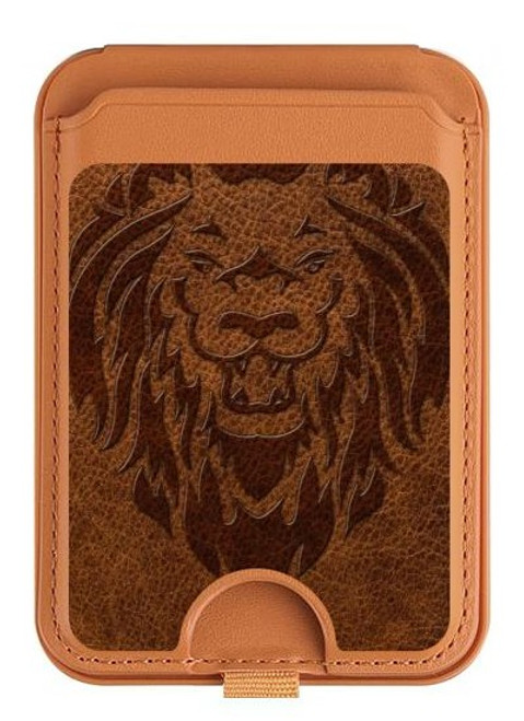 S2529 Leo Zodiac Tattoo Brown Graphic Print Magnetic Card Holder Wallet Stand with MagSafe for iPhone 16 15 14 13 Pro Max
