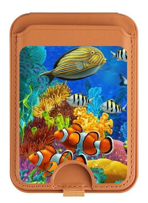 S2568 Sea Seabed Fish Corals Underwater Ocean Magnetic Card Holder Wallet Stand with MagSafe for iPhone 16 15 14 13 Pro Max