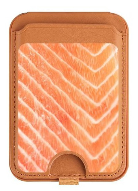S2700 Salmon Fish Graphic Magnetic Card Holder Wallet Stand with MagSafe for iPhone 16 15 14 13 Pro Max