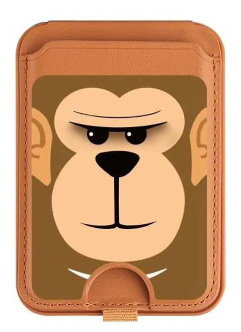 S2721 Cute Grumpy Monkey Cartoon Magnetic Card Holder Wallet Stand with MagSafe for iPhone 16 15 14 13 Pro Max