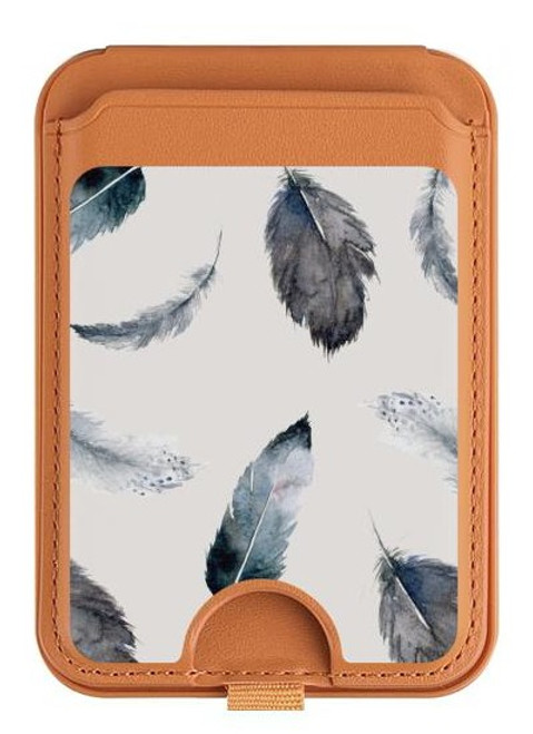 S3085 Feather Paint Pattern Magnetic Card Holder Wallet Stand with MagSafe for iPhone 16 15 14 13 Pro Max