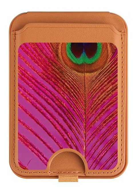 S3201 Pink Peacock Feather Magnetic Card Holder Wallet Stand with MagSafe for iPhone 16 15 14 13 Pro Max