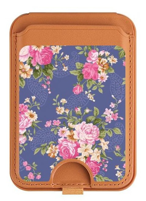 S3265 Vintage Flower Pattern Magnetic Card Holder Wallet Stand with MagSafe for iPhone 16 15 14 13 Pro Max