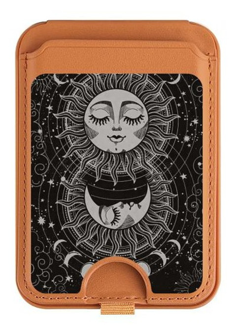 S3854 Mystical Sun Face Crescent Moon Magnetic Card Holder Wallet Stand with MagSafe for iPhone 16 15 14 13 Pro Max