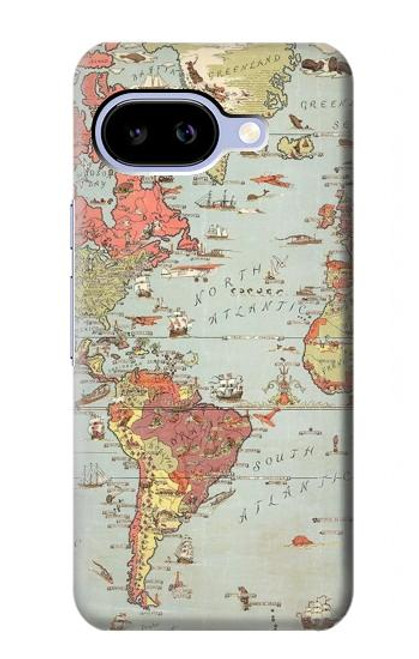 S3418 Vintage World Map Hülle Schutzhülle Taschen für Google Pixel 9a