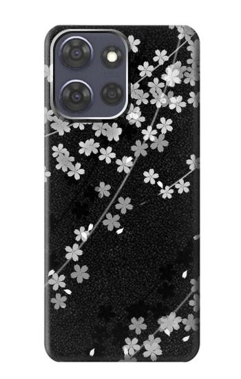 S2544 Japanese Kimono Style Black Flower Pattern Hülle Schutzhülle Taschen für Motorola Moto G Power (2025)