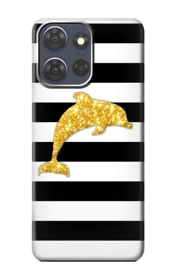 S2882 Black and White Striped Gold Dolphin Hülle Schutzhülle Taschen für Motorola Moto G Power (2025,2026)