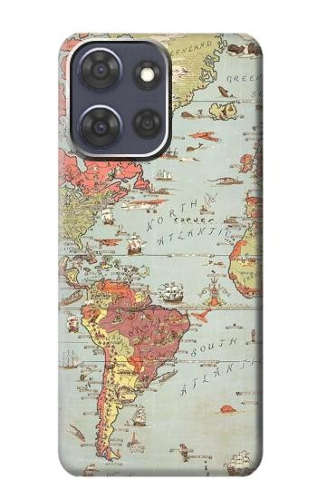 S3418 Vintage World Map Hülle Schutzhülle Taschen für Motorola Moto G Power (2025)