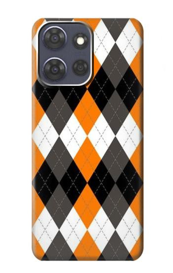 S3421 Black Orange White Argyle Plaid Hülle Schutzhülle Taschen für Motorola Moto G Power (2025,2026)