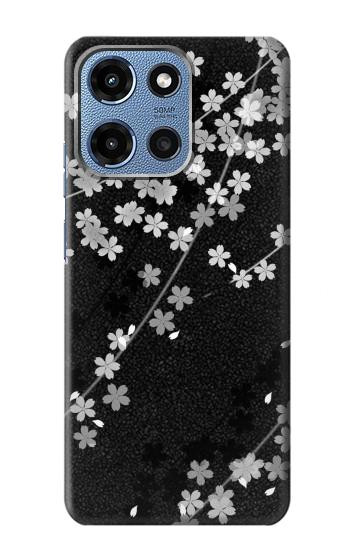 S2544 Japanese Kimono Style Black Flower Pattern Hülle Schutzhülle Taschen für Motorola Moto G 5G (2025)