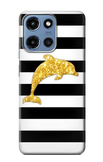 S2882 Black and White Striped Gold Dolphin Hülle Schutzhülle Taschen für Motorola Moto G 5G (2025)