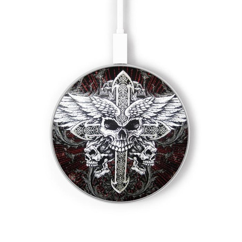 S1434 Skull Wing Tattoo Biker Kabelloses Ladegerät Pad 15W Typ-C iPhone Android LED Licht Ladestation