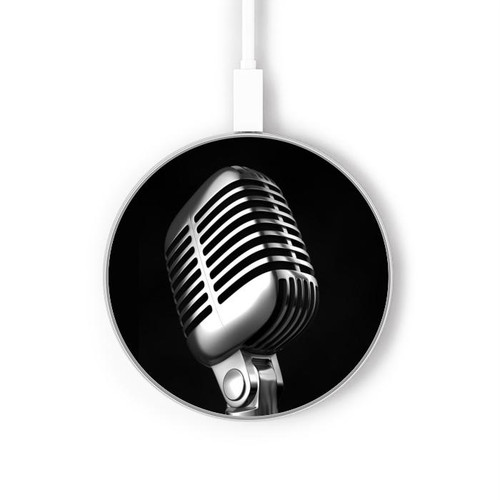 S1672 Retro Microphone Jazz Music Kabelloses Ladegerät Pad 15W Typ-C iPhone Android LED Licht Ladestation