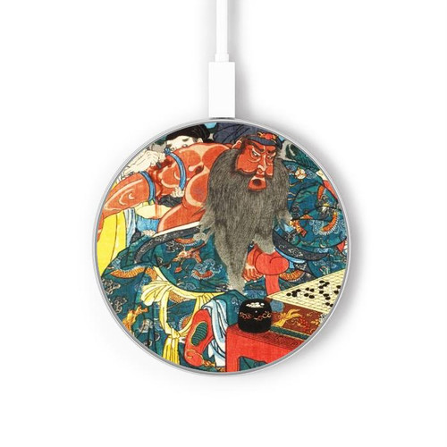 S1826 Utagawa Kuniyoshi Guan Yu Kabelloses Ladegerät Pad 15W Typ-C iPhone Android LED Licht Ladestation