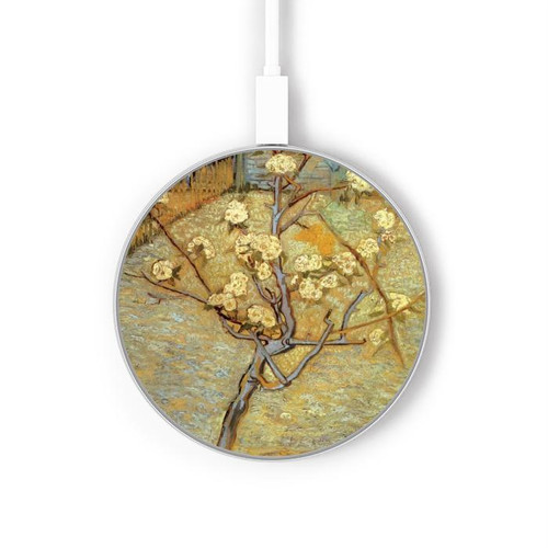 S1978 Van Gogh Letter Pear Tree Blossom Kabelloses Ladegerät Pad 15W Typ-C iPhone Android LED Licht Ladestation