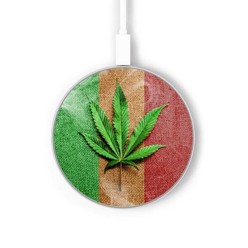 S2109 Smoke Reggae Rasta Flag Kabelloses Ladegerät Pad 15W Typ-C iPhone Android LED Licht Ladestation