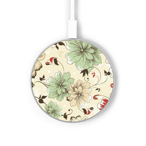 S2179 Flower Floral Vintage Art Pattern Kabelloses Ladegerät Pad 15W Typ-C iPhone Android LED Licht Ladestation