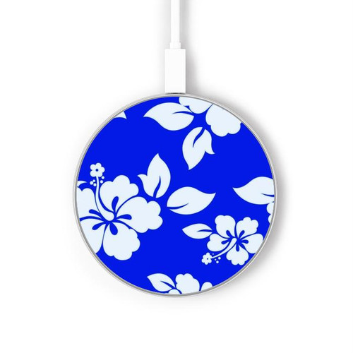 S2244 Hawaiian Hibiscus Blue Pattern Kabelloses Ladegerät Pad 15W Typ-C iPhone Android LED Licht Ladestation