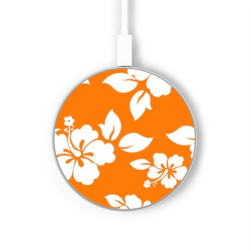 S2245 Hawaiian Hibiscus Orange Pattern Kabelloses Ladegerät Pad 15W Typ-C iPhone Android LED Licht Ladestation