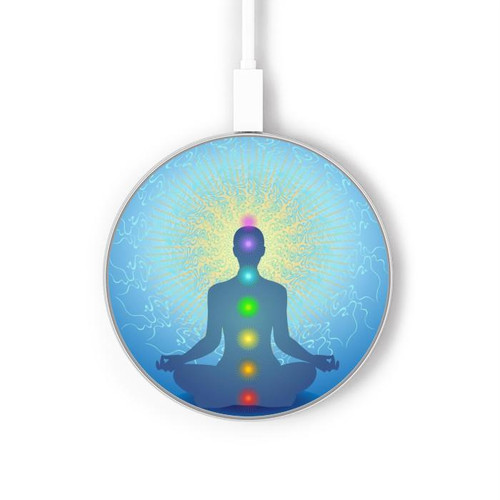 S2295 Bhuddha Aura Chakra Balancing Healing Kabelloses Ladegerät Pad 15W Typ-C iPhone Android LED Licht Ladestation