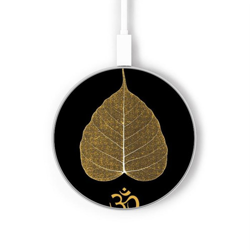 S2331 Gold Leaf Buddhist Om Symbol Kabelloses Ladegerät Pad 15W Typ-C iPhone Android LED Licht Ladestation