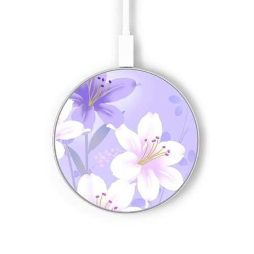 S2361 Purple White Flowers Kabelloses Ladegerät Pad 15W Typ-C iPhone Android LED Licht Ladestation