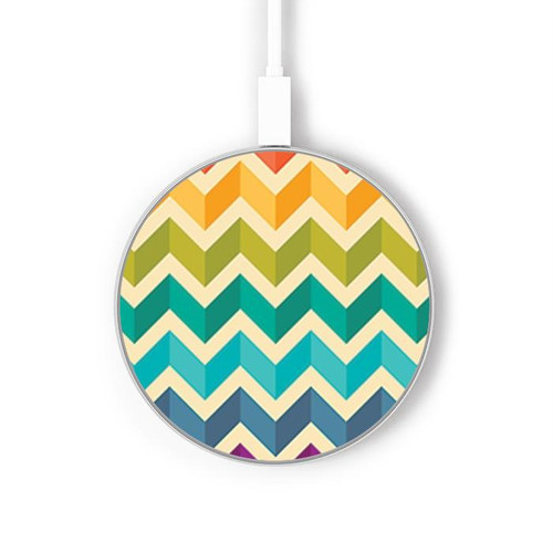 S2362 Rainbow Colorful Shavron Zig Zag Pattern Kabelloses Ladegerät Pad 15W Typ-C iPhone Android LED Licht Ladestation