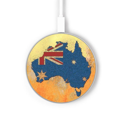 S2494 Australia Flag Map Rock Texture Kabelloses Ladegerät Pad 15W Typ-C iPhone Android LED Licht Ladestation