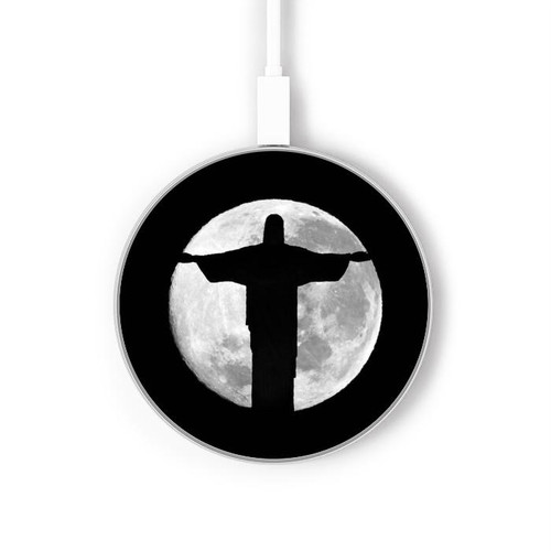 S2511 Jesus Statue Christ Rio de Janeiro Kabelloses Ladegerät Pad 15W Typ-C iPhone Android LED Licht Ladestation