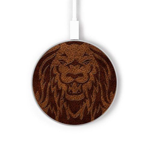 S2529 Leo Zodiac Tattoo Brown Graphic Print Kabelloses Ladegerät Pad 15W Typ-C iPhone Android LED Licht Ladestation