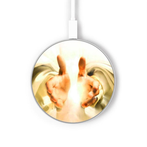 S2546 Hand of God Heaven Kabelloses Ladegerät Pad 15W Typ-C iPhone Android LED Licht Ladestation