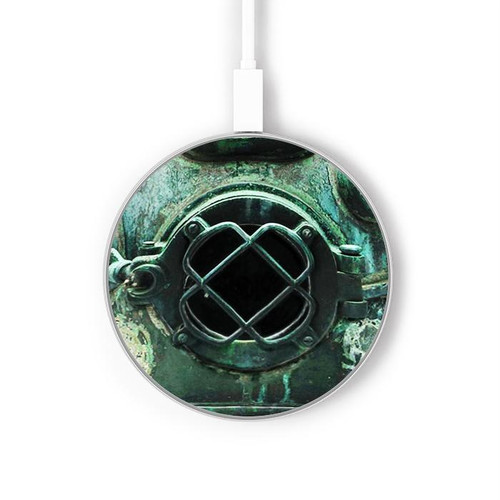 S2632 Antique Vintage Deep Sea Diver Helmet Kabelloses Ladegerät Pad 15W Typ-C iPhone Android LED Licht Ladestation