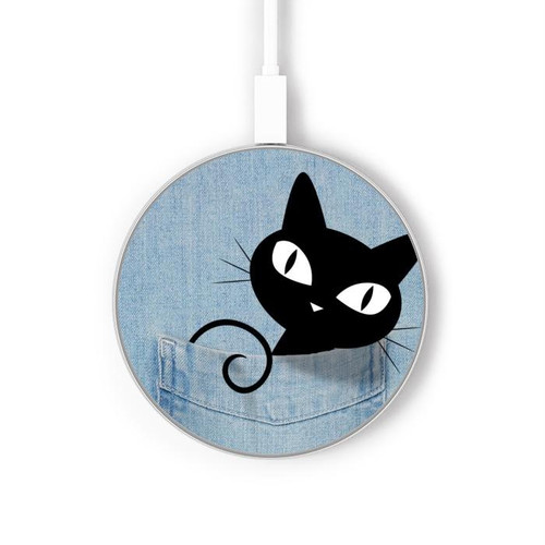 S2641 Pocket Black Cat Kabelloses Ladegerät Pad 15W Typ-C iPhone Android LED Licht Ladestation