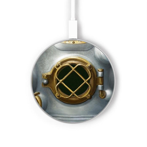 S2646 Vintage Deep Sea Diver Helmet Kabelloses Ladegerät Pad 15W Typ-C iPhone Android LED Licht Ladestation