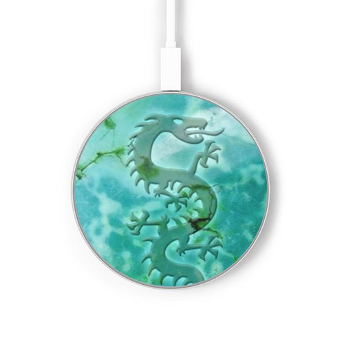 S2653 Dragon Green Turquoise Stone Graphic Kabelloses Ladegerät Pad 15W Typ-C iPhone Android LED Licht Ladestation