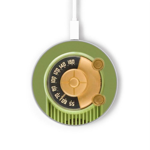 S2656 Vintage Bakelite Radio Green Kabelloses Ladegerät Pad 15W Typ-C iPhone Android LED Licht Ladestation