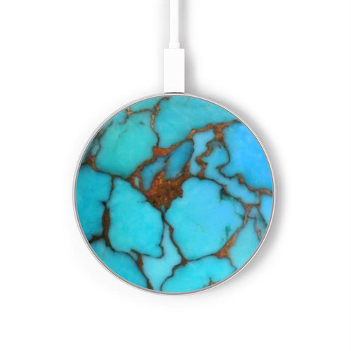 S2685 Aqua Turquoise Gemstone Graphic Printed Kabelloses Ladegerät Pad 15W Typ-C iPhone Android LED Licht Ladestation