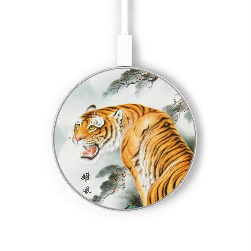 S2750 Oriental Chinese Tiger Painting Kabelloses Ladegerät Pad 15W Typ-C iPhone Android LED Licht Ladestation