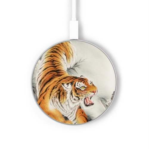 S2751 Chinese Tiger Brush Painting Kabelloses Ladegerät Pad 15W Typ-C iPhone Android LED Licht Ladestation