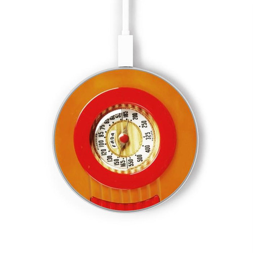 S2780 Vintage Orange Bakelite Radio Kabelloses Ladegerät Pad 15W Typ-C iPhone Android LED Licht Ladestation