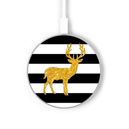S2794 Black and White Striped Deer Gold Sparkles Kabelloses Ladegerät Pad 15W Typ-C iPhone Android LED Licht Ladestation
