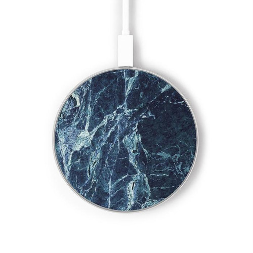 S2799 Light Blue Marble Stone Graphic Printed Kabelloses Ladegerät Pad 15W Typ-C iPhone Android LED Licht Ladestation