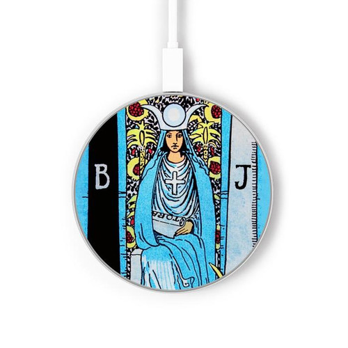 S2837 The High Priestess Vintage Tarot Card Kabelloses Ladegerät Pad 15W Typ-C iPhone Android LED Licht Ladestation