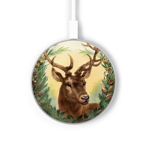 S2841 Vintage Reindeer Christmas Kabelloses Ladegerät Pad 15W Typ-C iPhone Android LED Licht Ladestation