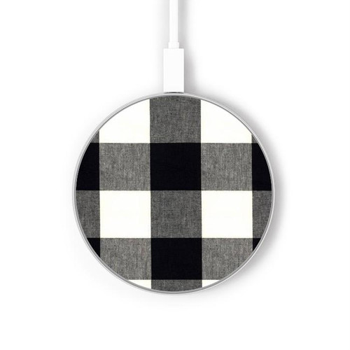 S2842 Black and White Buffalo Check Pattern Kabelloses Ladegerät Pad 15W Typ-C iPhone Android LED Licht Ladestation