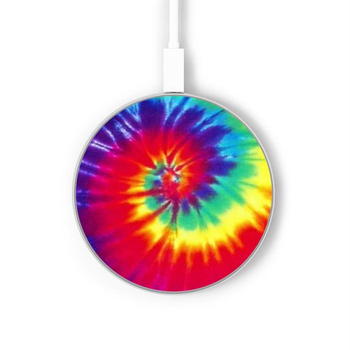 S2884 Tie Dye Swirl Color Kabelloses Ladegerät Pad 15W Typ-C iPhone Android LED Licht Ladestation