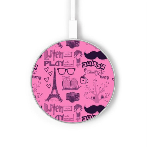 S2885 Paris Pink Kabelloses Ladegerät Pad 15W Typ-C iPhone Android LED Licht Ladestation
