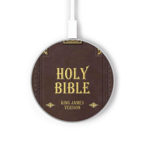 S2889 Holy Bible Cover King James Version Kabelloses Ladegerät Pad 15W Typ-C iPhone Android LED Licht Ladestation