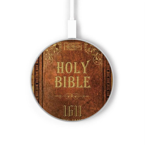 S2890 Holy Bible 1611 King James Version Kabelloses Ladegerät Pad 15W Typ-C iPhone Android LED Licht Ladestation
